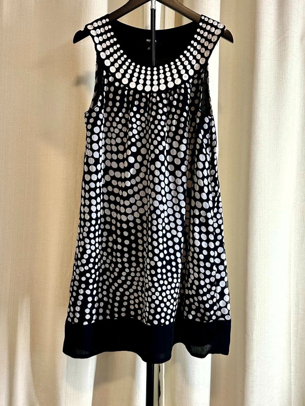 Style & Co Black White Embroidered Dot Print Sleeveless Shift Dress Size 6